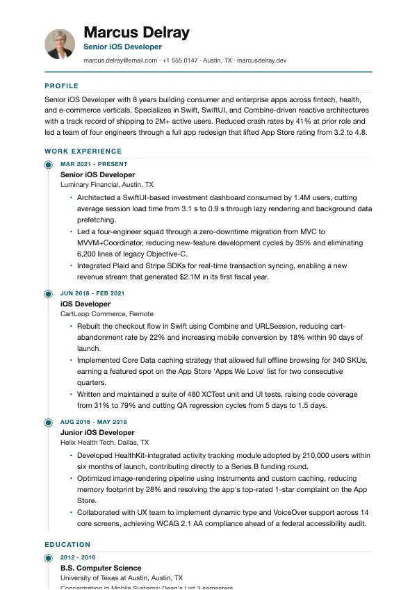 Przykład CV, iOS Developer