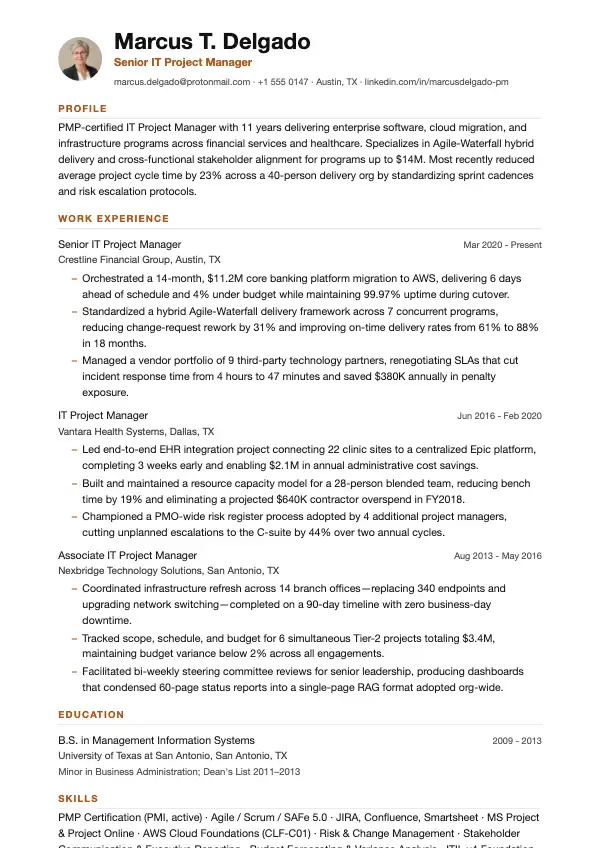 Przykład CV, Kierownik projektów IT