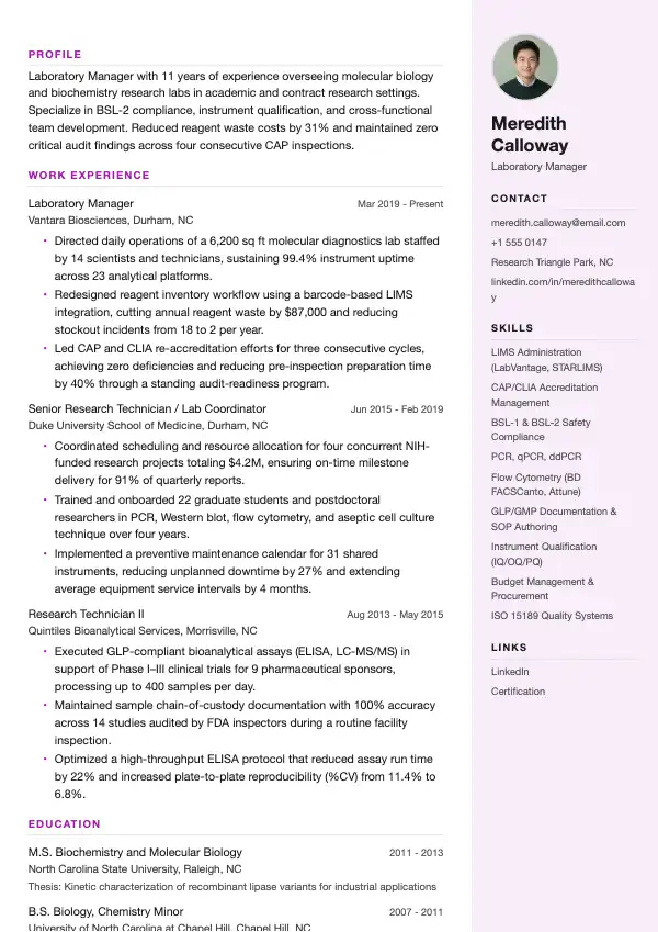 Laboratoriechef CV-eksempel