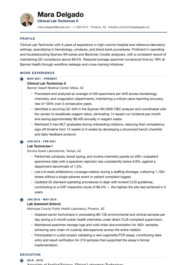 Przykład CV, Technik laboratoryjny