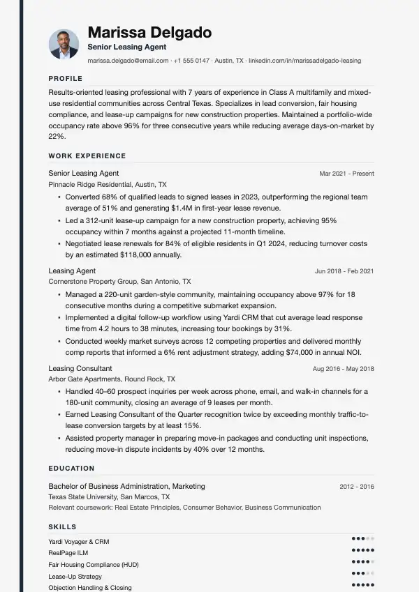 Udlejningsrådgiver CV-eksempel