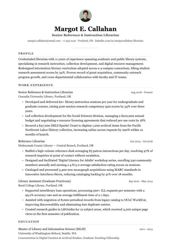 Bibliotekar CV-eksempel
