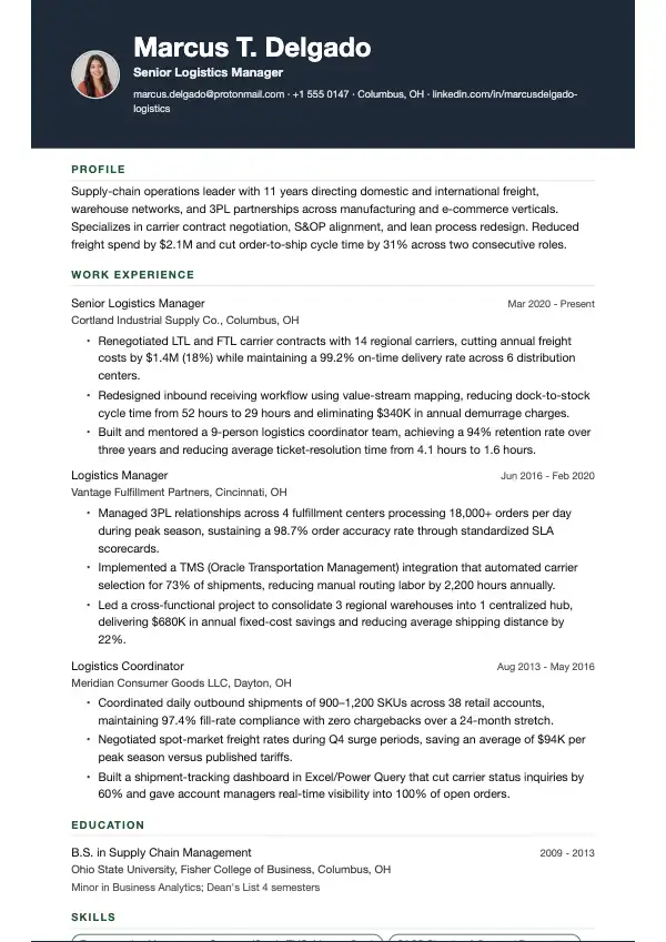 Logistikchef CV-eksempel