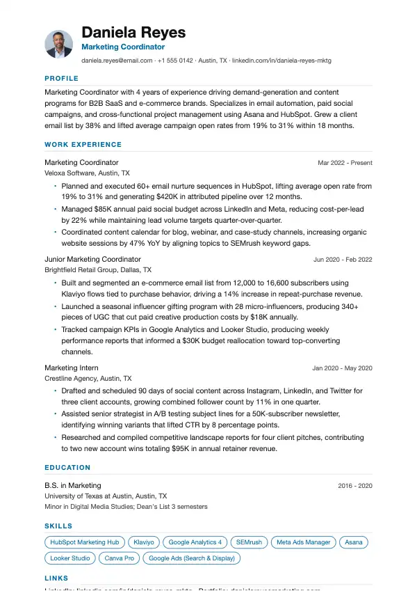 Marketingkoordinator CV-eksempel