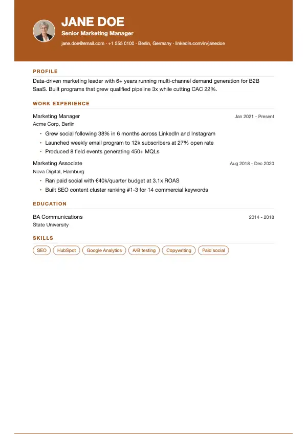 Marketingchef CV-eksempel
