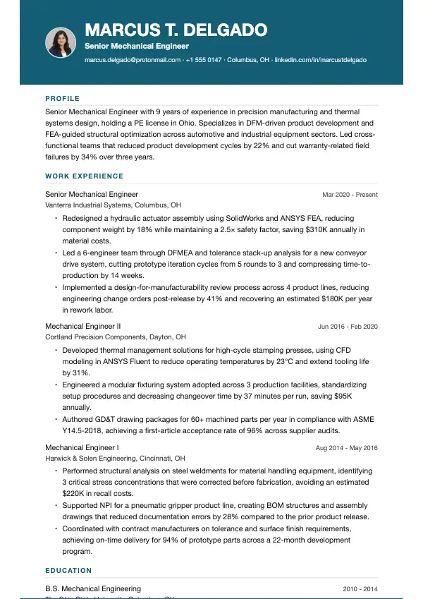 Maskiningeniør CV-eksempel