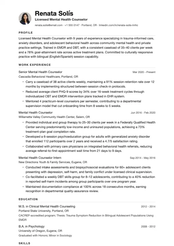 Psykoterapeut CV-eksempel