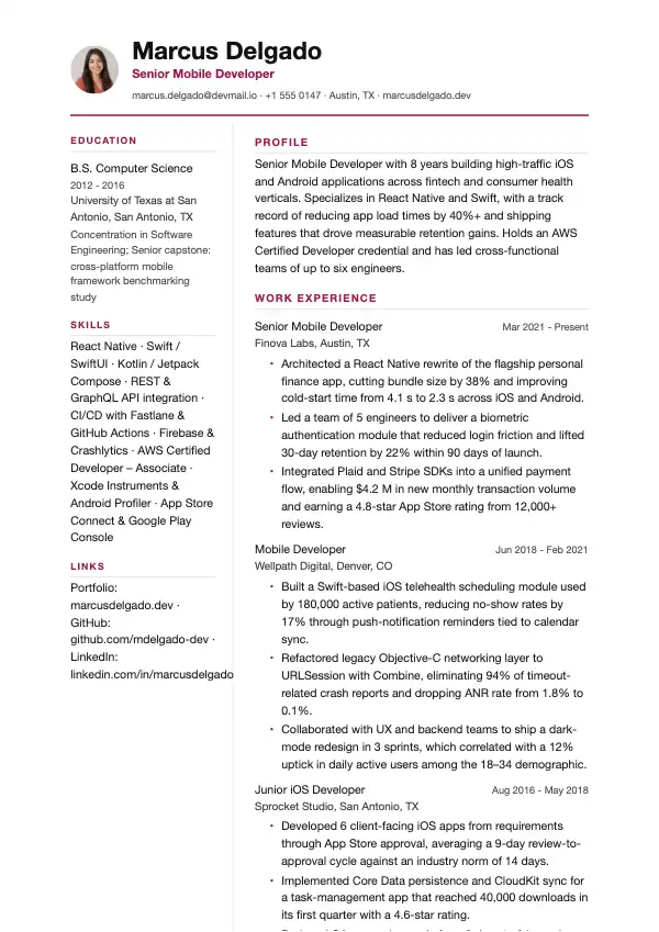 Mobiludvikler CV-eksempel
