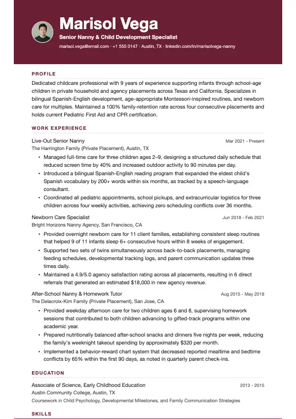 Barnepige CV-eksempel