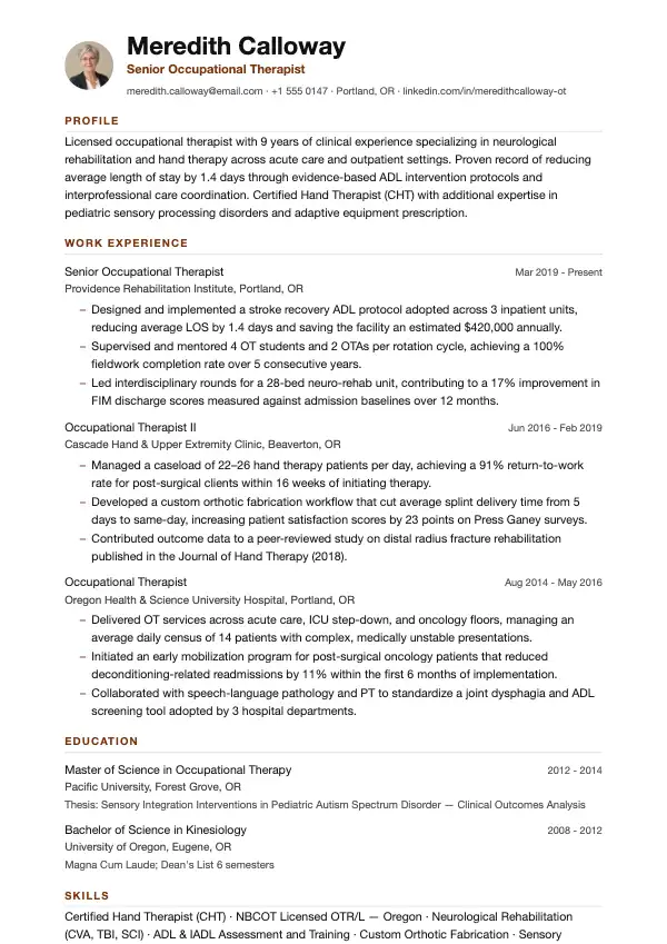 Przykład CV, Terapeuta zajęciowy
