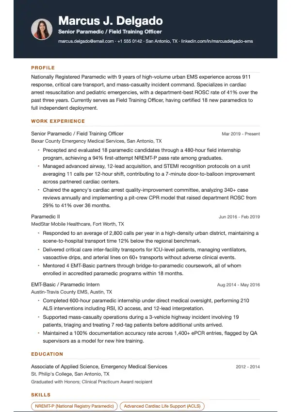 Przykład CV, Ratownik medyczny