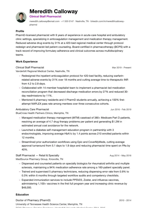 Farmaceut CV-eksempel