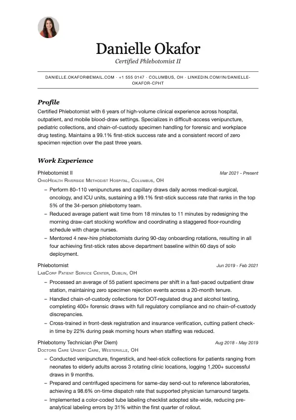 Blodprøvetager CV-eksempel