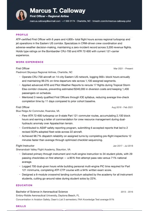 Pilot CV-eksempel