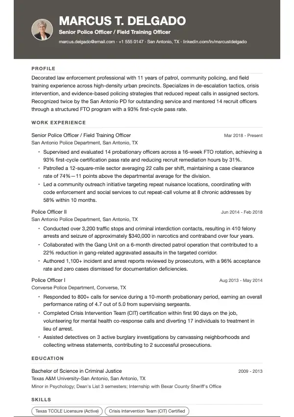 Politibetjent CV-eksempel