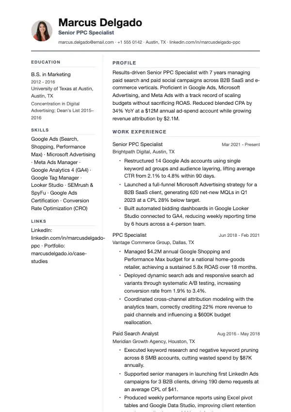 PPC-specialist CV-eksempel