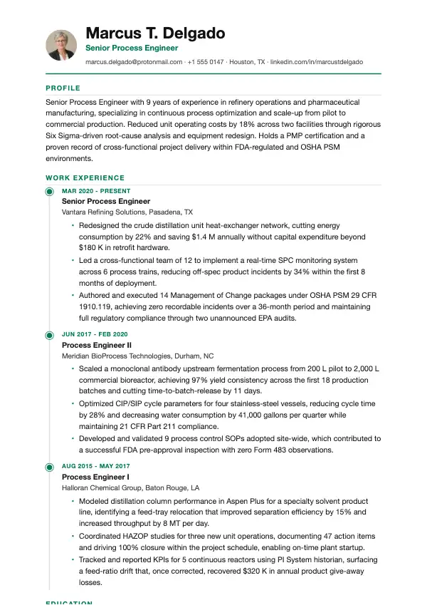Procesingeniør CV-eksempel