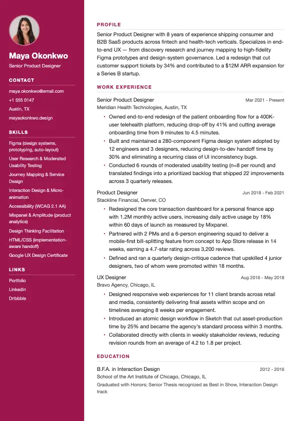 Produktdesigner CV-eksempel