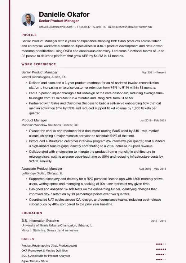 Produktchef CV-eksempel