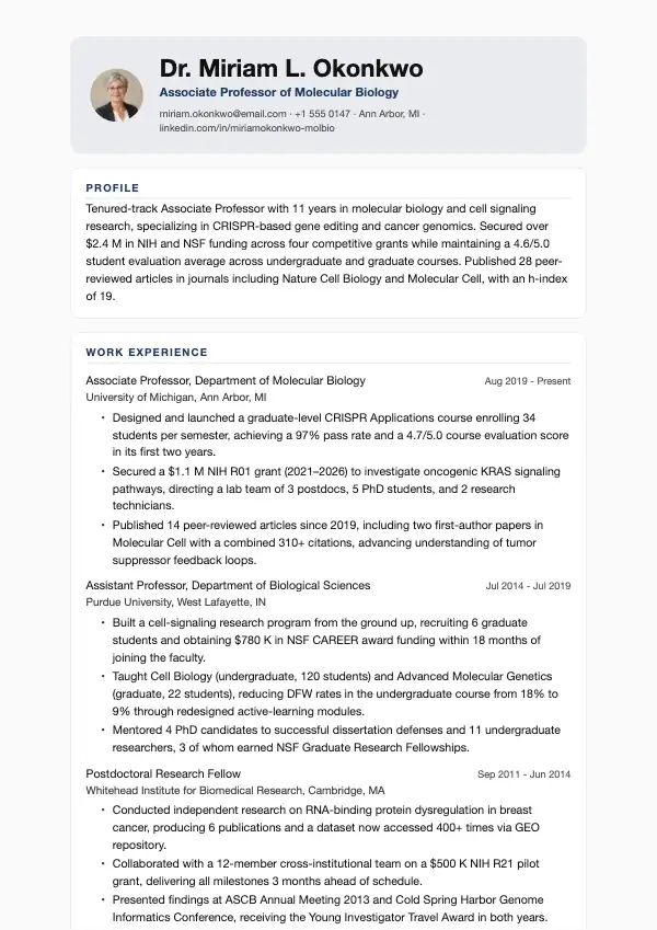 Przykład CV, Profesor