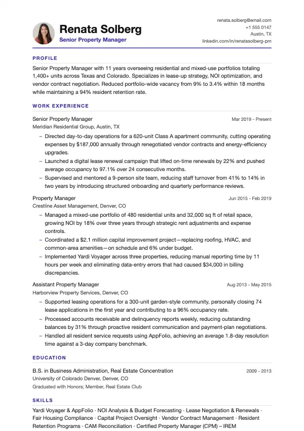 Ejendomsadministrator CV-eksempel