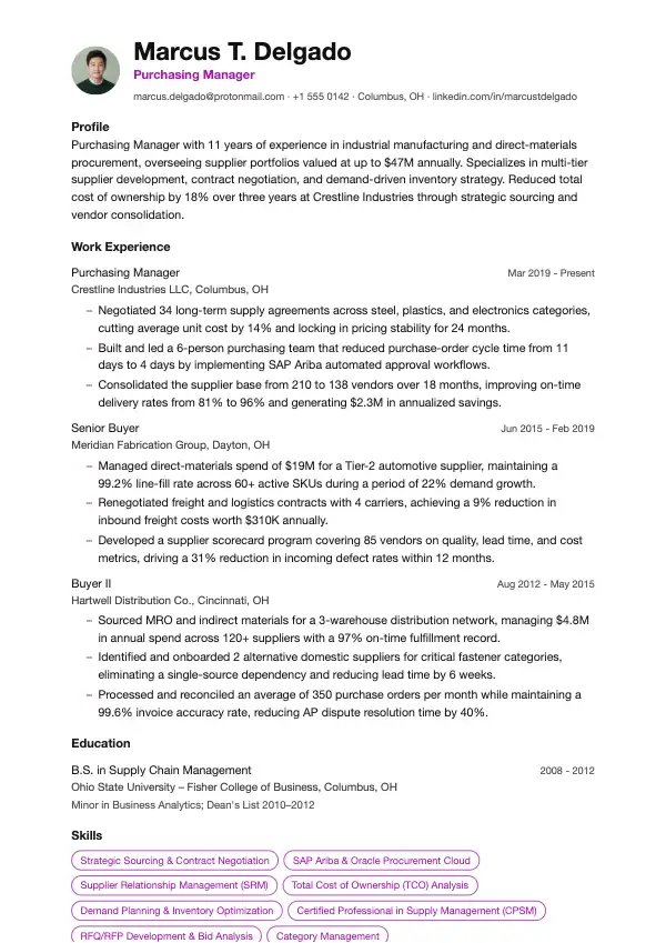 Indkøbschef CV-eksempel