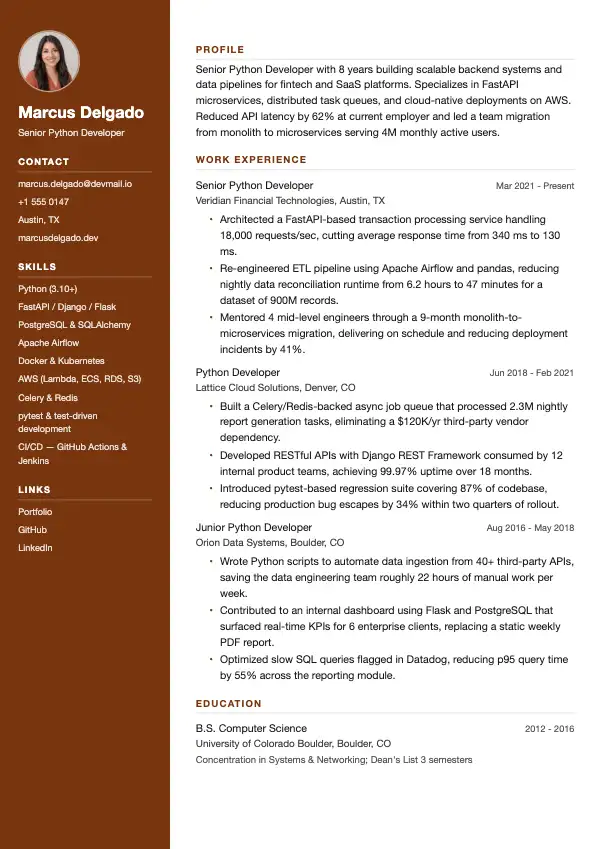 Przykład CV, Python Developer
