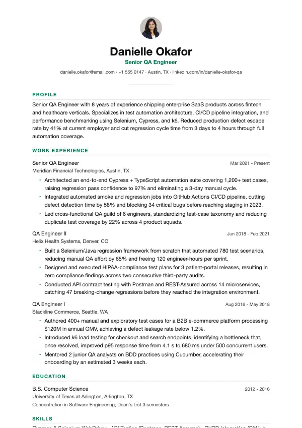 QA-ingeniør CV-eksempel
