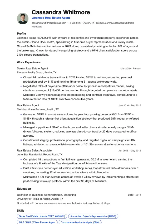 Przykład CV, Agent nieruchomości