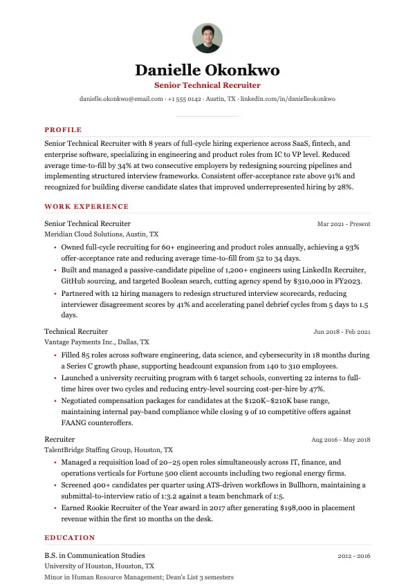 Przykład CV, Rekruter