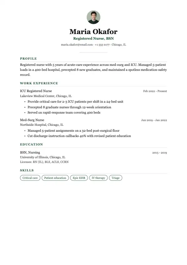 Sygeplejerske CV-eksempel