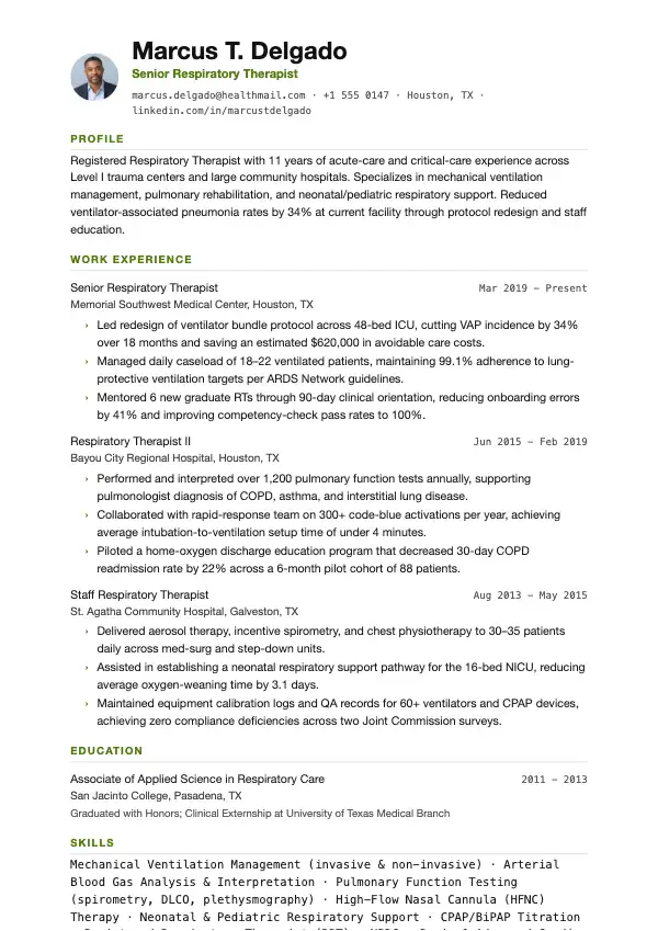 Respirationsterapeut CV-eksempel