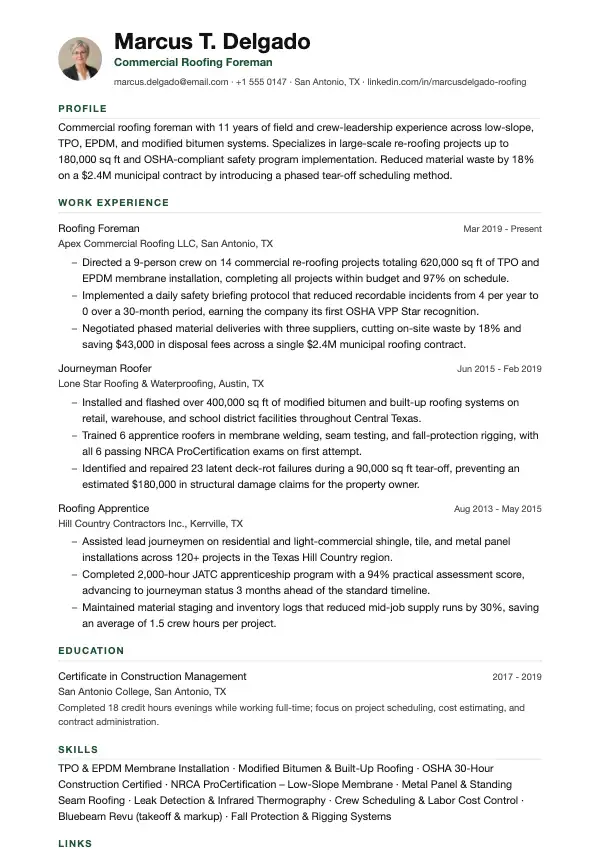 Tagdækker CV-eksempel