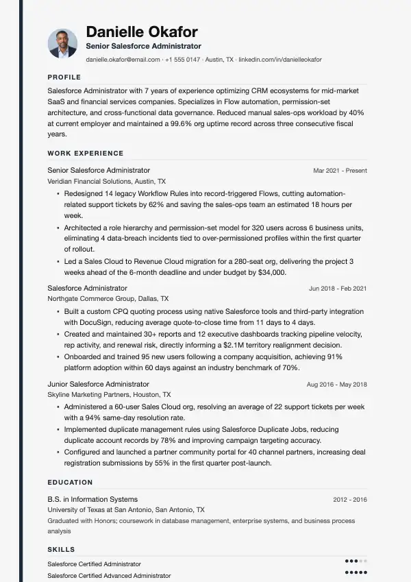 Salesforce-administrator CV-eksempel
