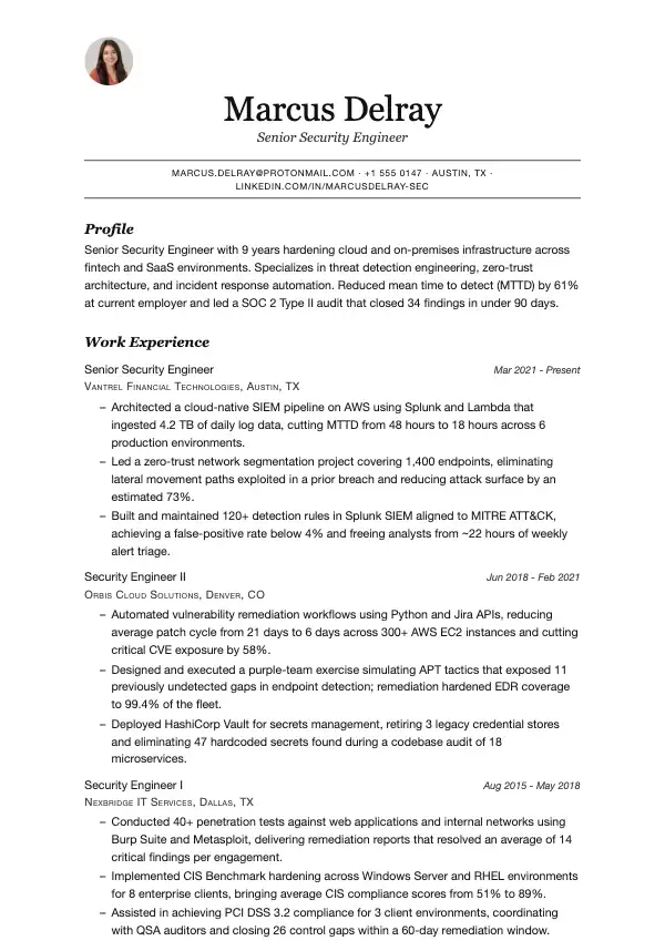 Sikkerhedsingeniør CV-eksempel