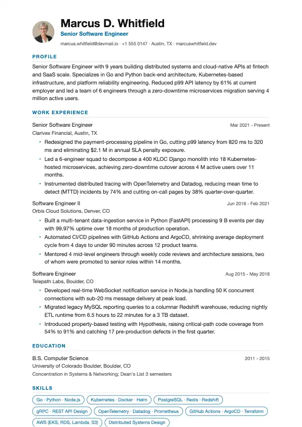 Przykład CV, Senior Software Engineer
