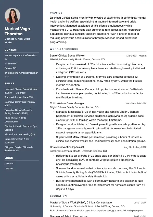 Socialrådgiver CV-eksempel