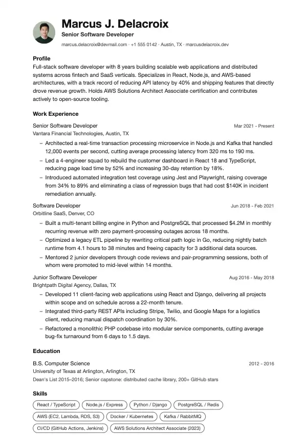 Softwareudvikler CV-eksempel