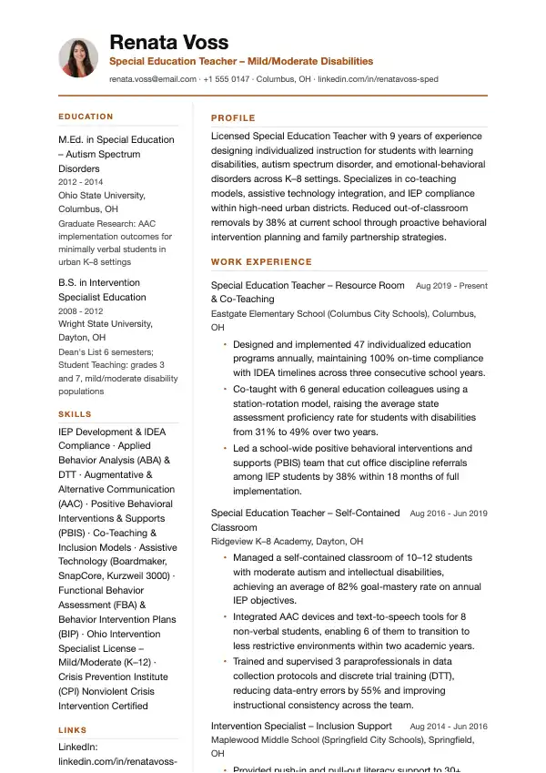 Speciallærer CV-eksempel