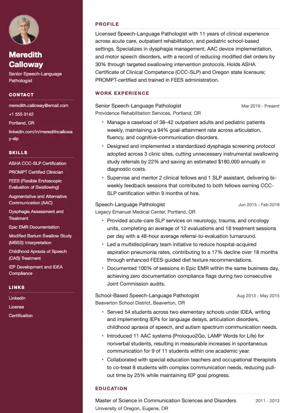 Przykład CV, Logopeda