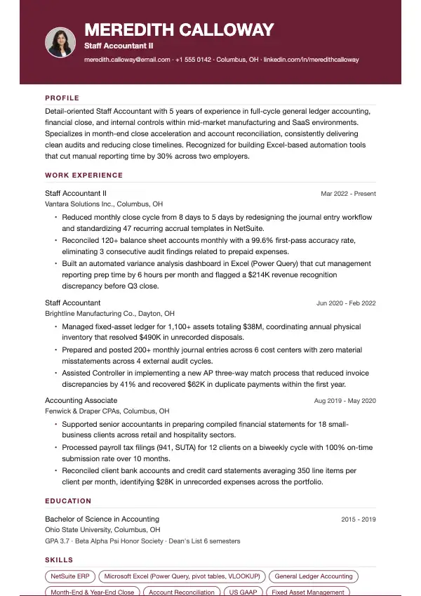 Regnskabsassistent CV-eksempel