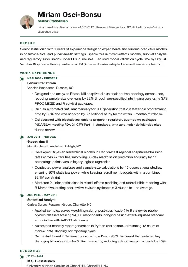 Statistiker CV-eksempel