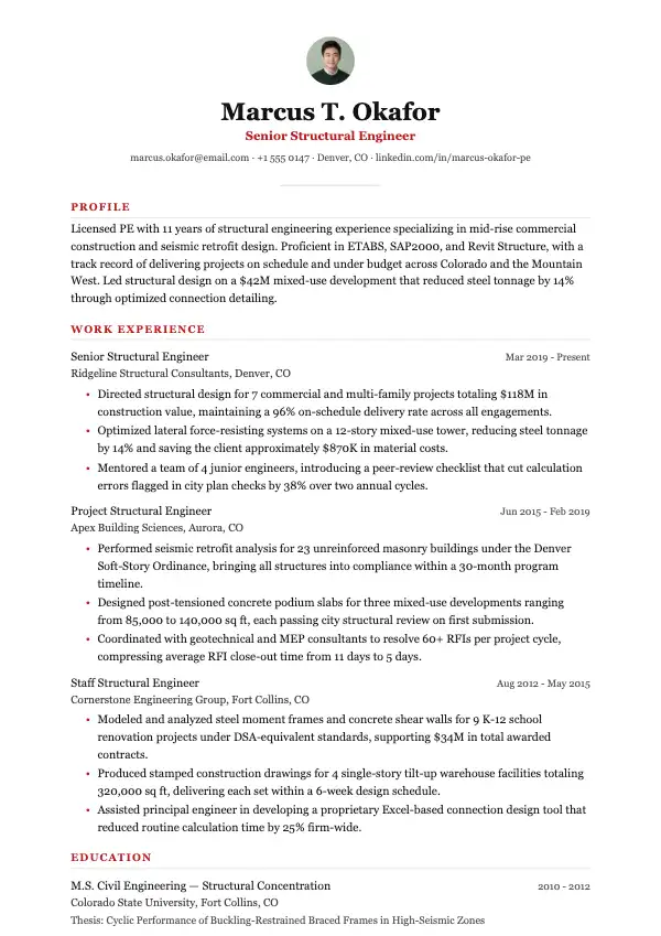 Konstruktionsingeniør CV-eksempel