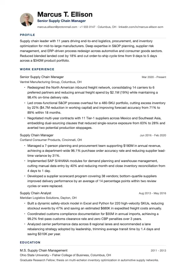 Supply chain-manager CV-eksempel