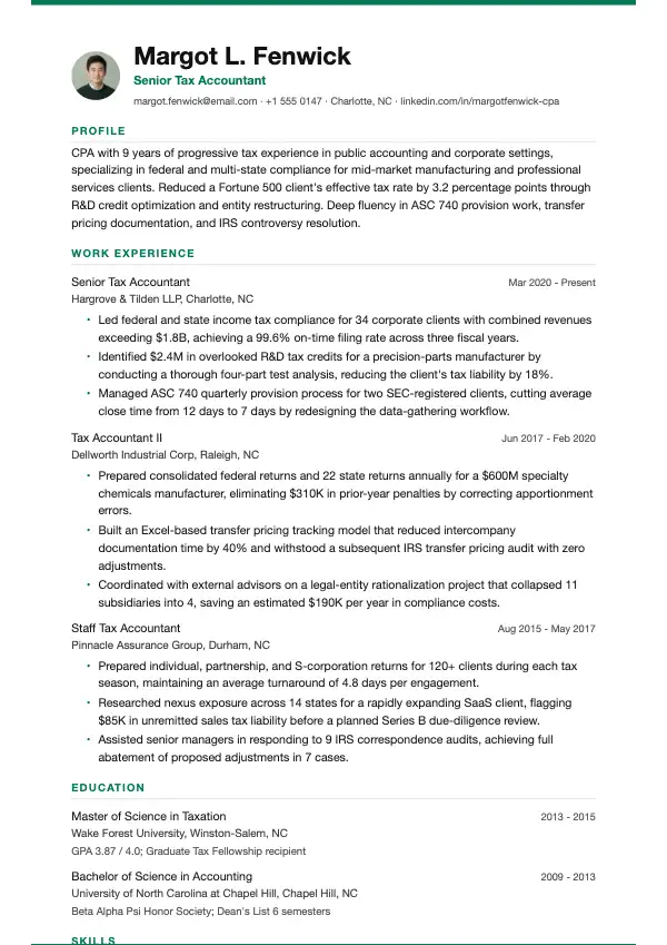 Skatterådgiver CV-eksempel