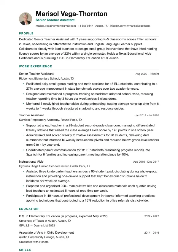 Lærerassistent CV-eksempel