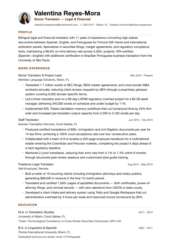 Przykład CV, Tłumacz