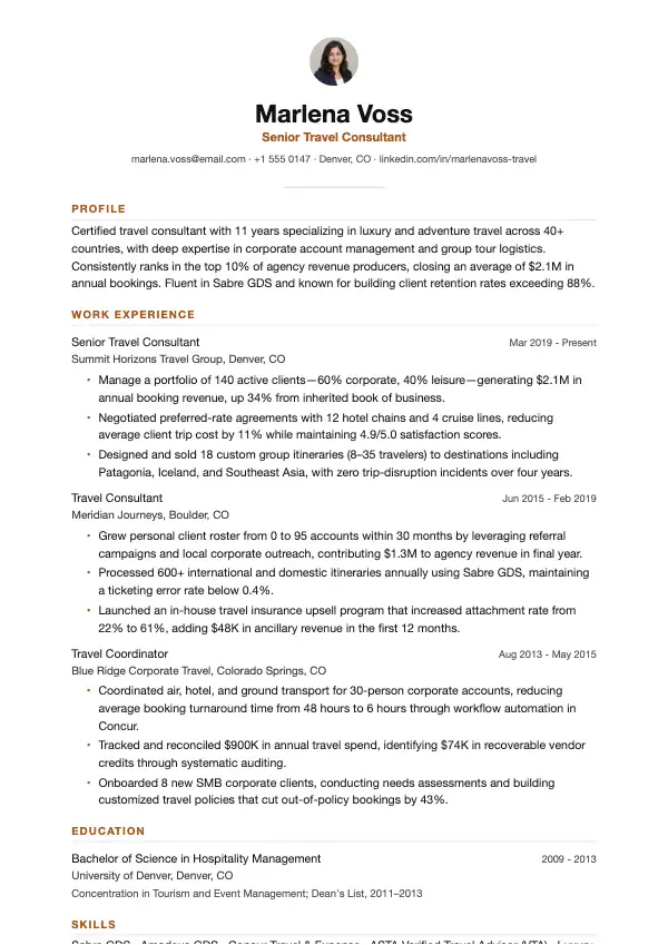 Rejsekonsulent CV-eksempel