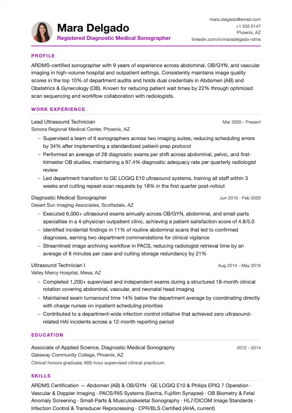 Ultralydstekniker CV-eksempel