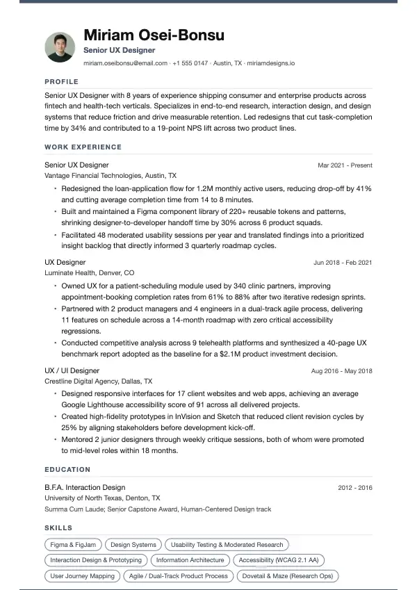 UX-designer CV-eksempel
